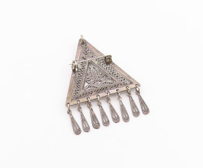 925 Silver  Vintage Triangular Floral & Diamond Pattern Brooch Pin  BP9427
