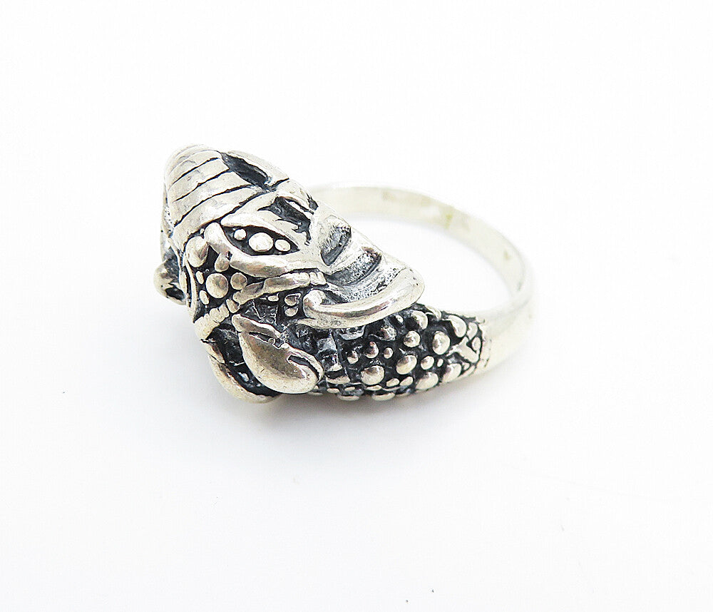 925 Sterling Silver  Vintage Sculpted Elephant's Head Band Ring Sz 8  RG7944