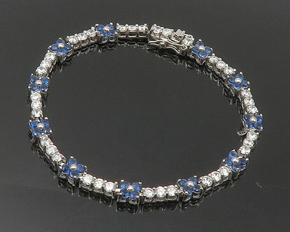 925 Sterling Silver  Cubic Zirconia & Blue Topaz Floral Chain Bracelet  BT6842