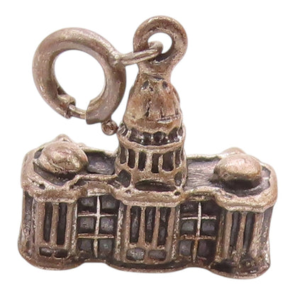 925 Sterling Silver  Vintage Capitol Building Dark Tone Pendant  PT16915