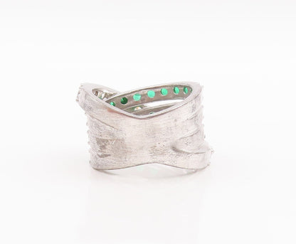 925 Sterling Silver Vintage Ring Designer Green & White CZ Bands  Sz 7  RG29593
