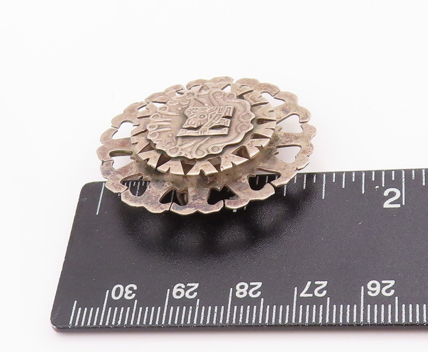 925 Sterling Silver Vintage Brooch Cutout Aztec Sun God Tonatiuh  BP11741