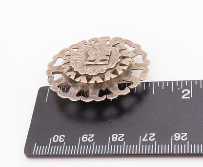 925 Sterling Silver Vintage Brooch Cutout Aztec Sun God Tonatiuh  BP11741