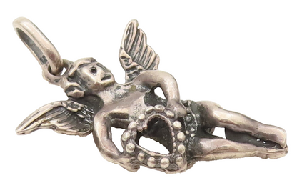 925 Sterling Silver Vintage Flying Fairy With Heart Pendant PT21979