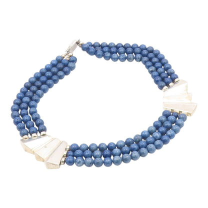 925 Sterling Silver Vintage Gemstone Beads Fluted Abstract Necklace  NE3971