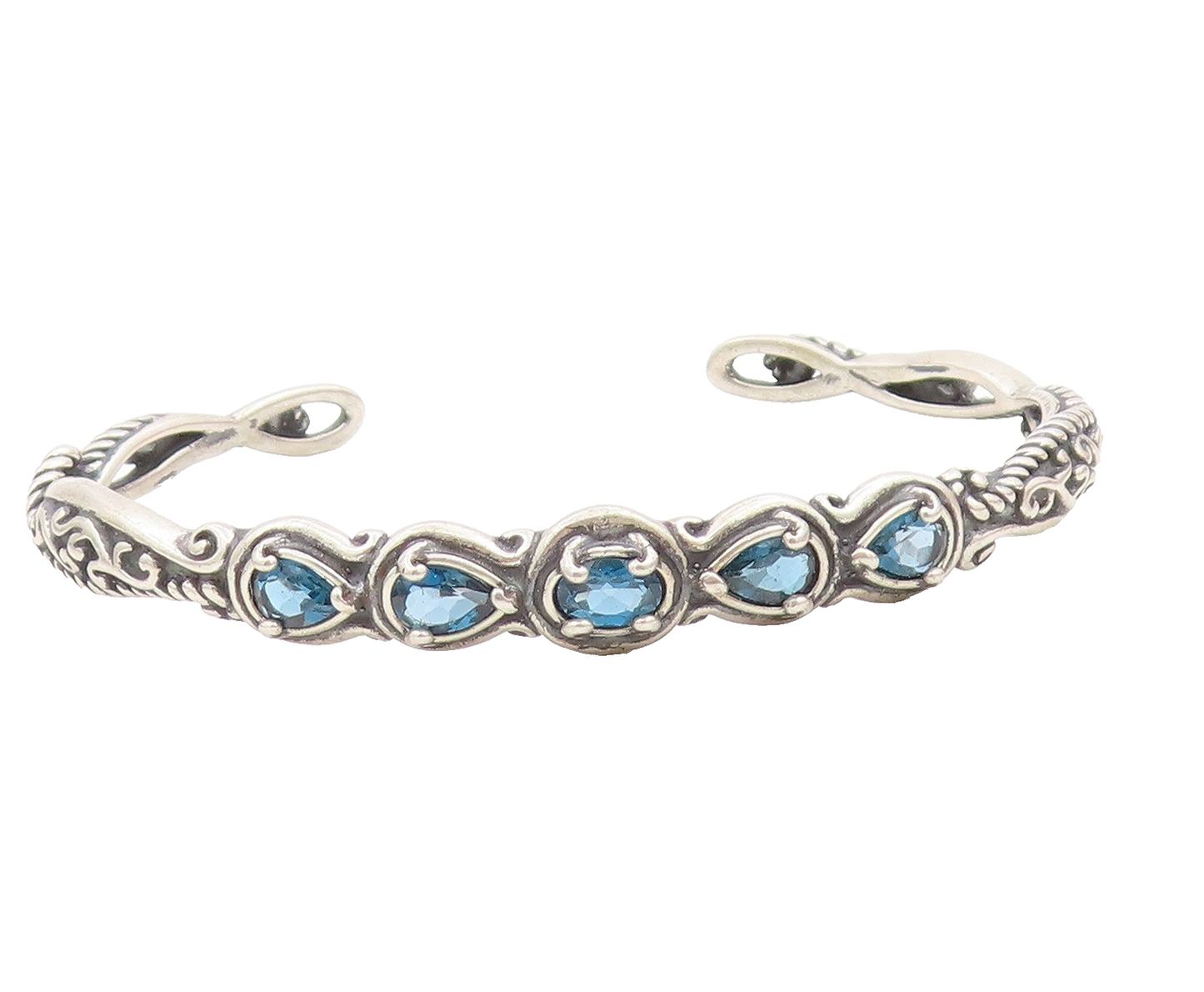 925 Sterling Silver Vintage Bracelet CAROLYN POLLACK Blue Topaz Cuff  BT11765