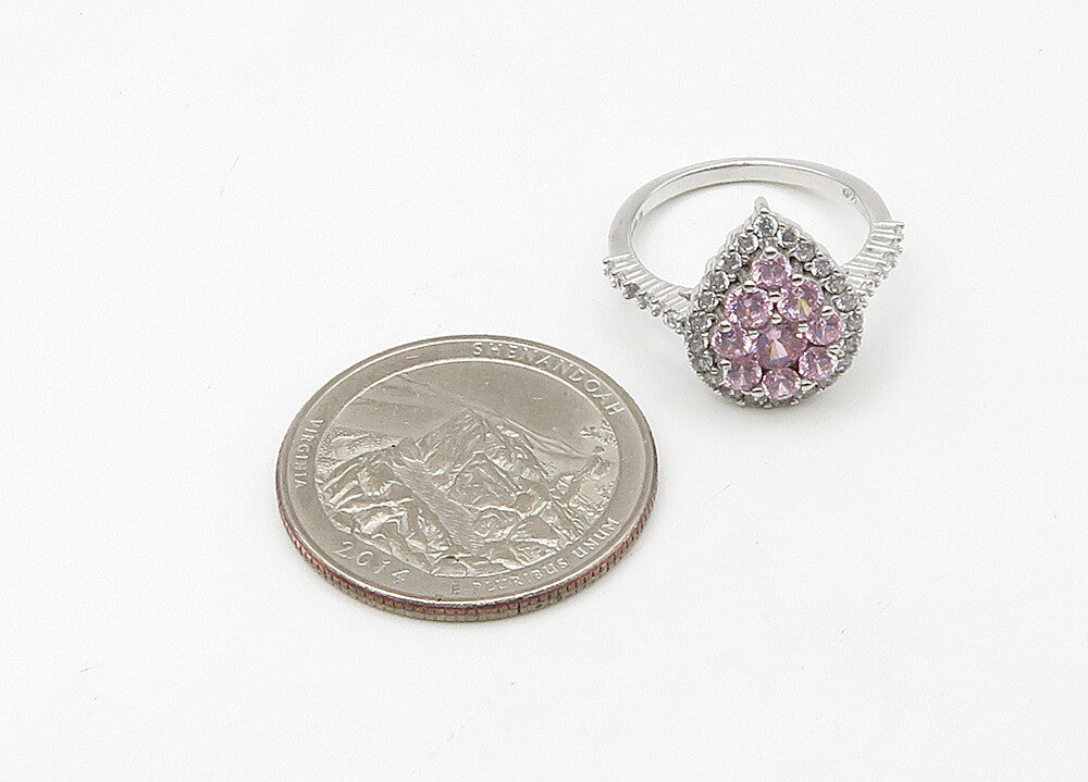 925 Sterling Silver  Vintage Pink Cubic Zirconia Band Ring Sz 6  RG21462