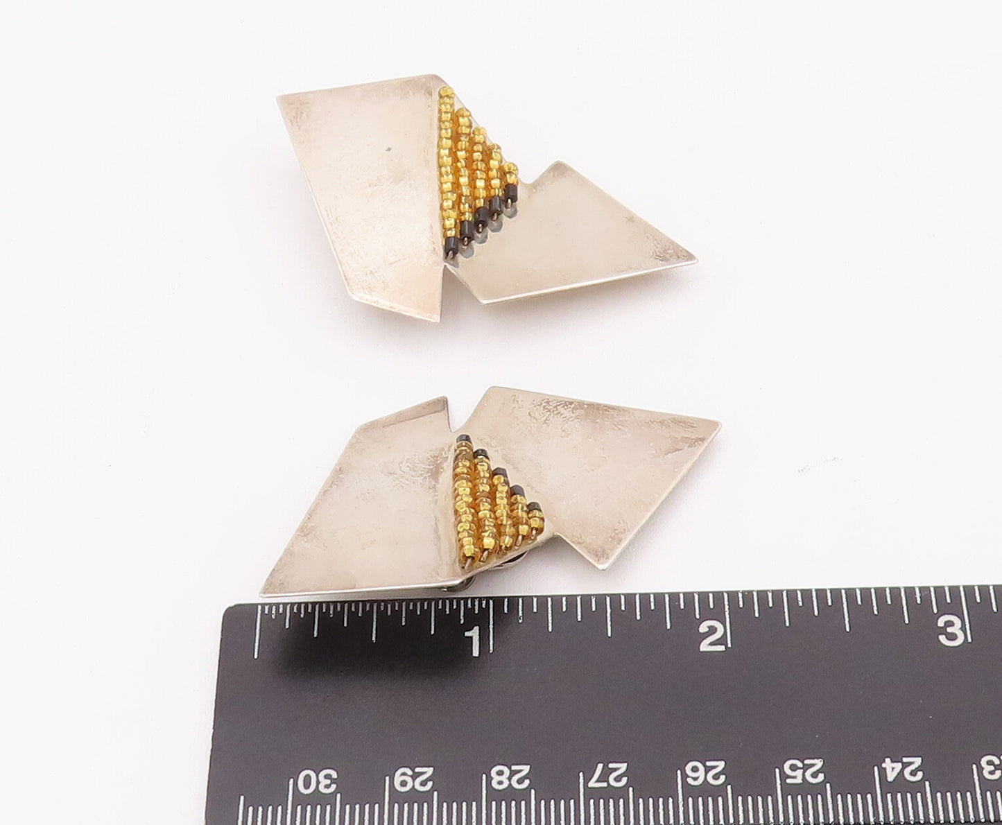 925 Sterling Silver Vintage Earrings EUROPEAN Brutalist Designer Beaded  EG12947