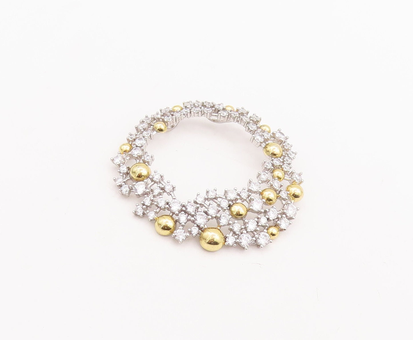 925 Sterling Silver Vintage Pendant Round Cut CZ Gold Plated Beads Ring  PT23397