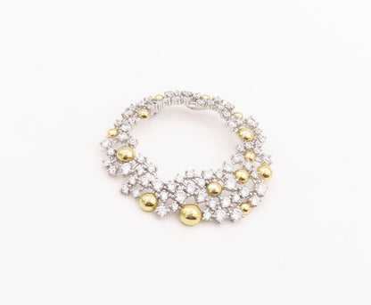 925 Sterling Silver Vintage Pendant Round Cut CZ Gold Plated Beads Ring  PT23397