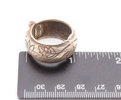 925 Sterling Silver Earrings MEXICO Antique Floral Etched Solid Hoops  EG12842