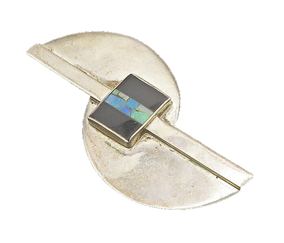 GFMW 925 Sterling Silver  Vintage Fire Opal & Black Onyx Brooch Pin  BP8497