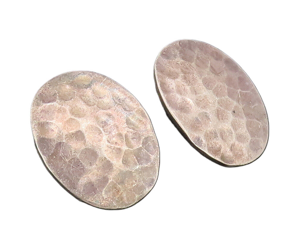 MEXICO 925 Sterling Silver  Vintage Dented Oval Press Clip Earrings  EG12751