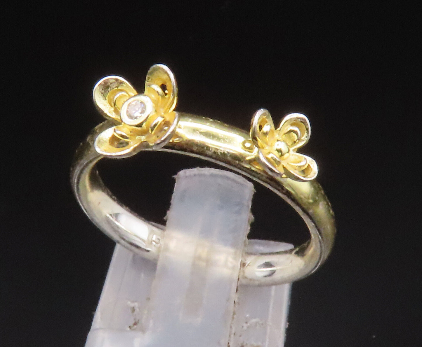 SPINNING 925 Silver  Vintage Cubic Zirconia Double Flower Ring Sz 7  RG25092