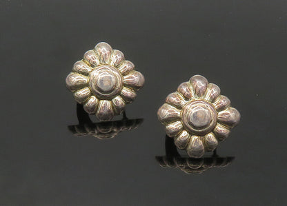 925 Sterling Silver  Vintage Shiny Flower Motif Hollow Drop Earrings  EG10225