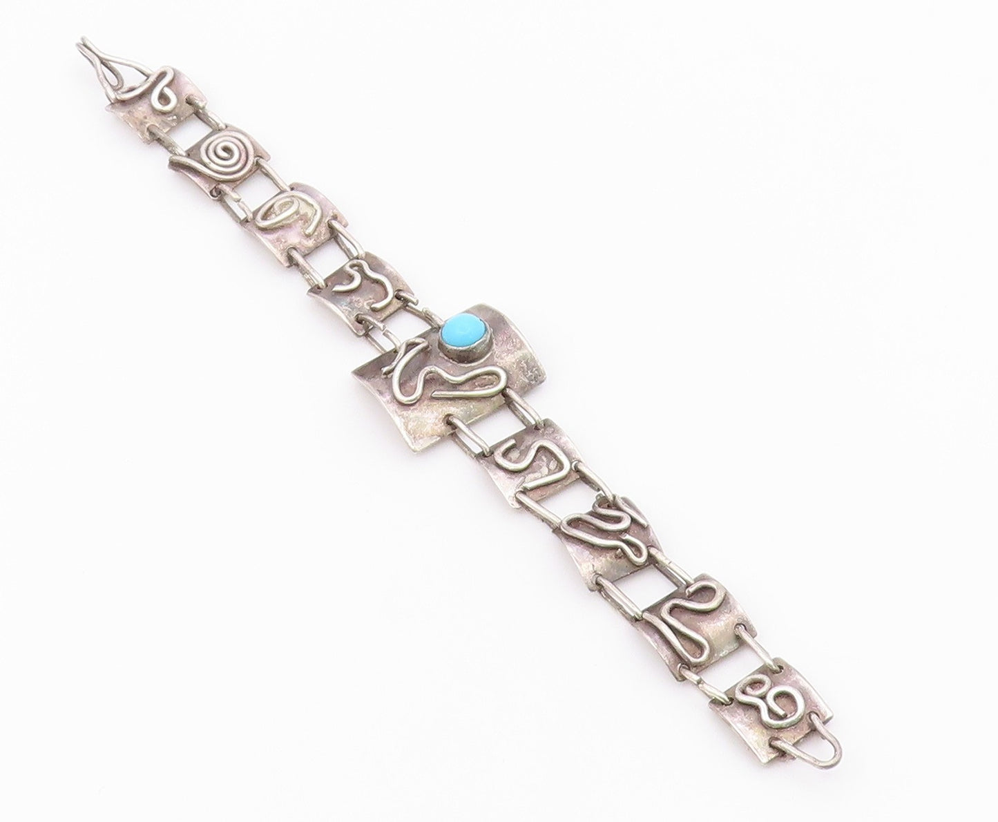 925 Sterling Silver  Vintage Turquoise Swirl Spiral Chain Bracelet  BT8929