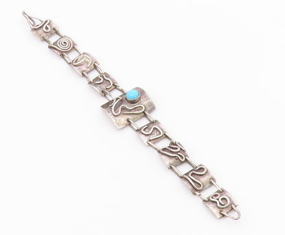 925 Sterling Silver  Vintage Turquoise Swirl Spiral Chain Bracelet  BT8929