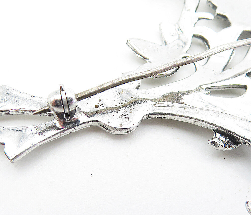 925 Sterling Silver  Sparkling Tied Flower Bouquet Motif Brooch Pin  BP1792