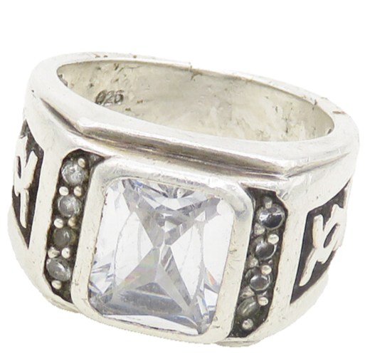 925 Sterling Silver  Vintage Cubic Zirconia Square Band Ring Sz 7  RG19269