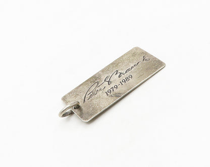 925 Sterling Silver  Vintage Stamped Signature Dark Tone Tag Pendant  PT14262