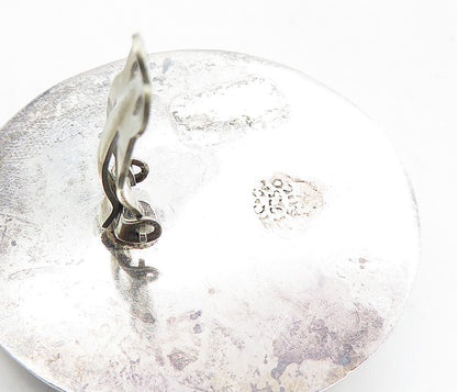 MEXICO 925 Silver Vintage Shiny Round Dome Non Pierce Drop Earrings  EG4405