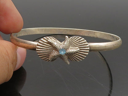 925 Sterling Silver  Vintage Scalloped Topaz Star Fish & Shell Bracelet BT9423
