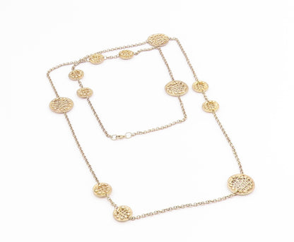 925 Sterling Silver Vintage Necklace Intricate Openwork Disc Long Chain  NE4717