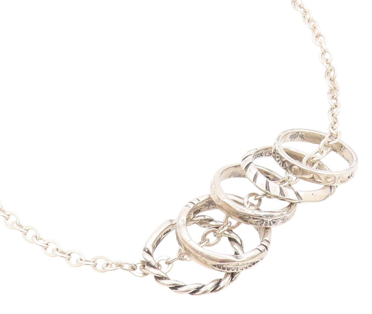 925 Sterling Silver Vintage Necklace CAROLYN POLLACK Carved Ring Chain  NE4556