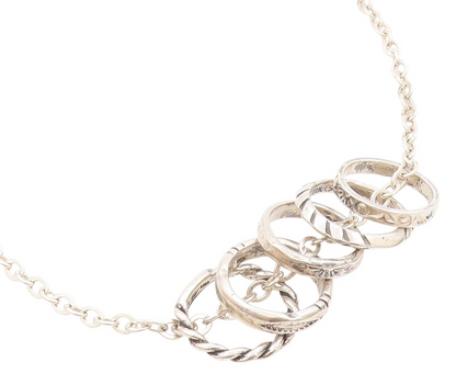 925 Sterling Silver Vintage Necklace CAROLYN POLLACK Carved Ring Chain  NE4556
