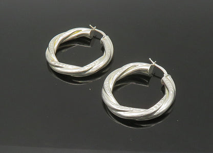 925 Sterling Silver  Vintage Shiny Etched Hollow Twist Hoop Earrings  EG11042