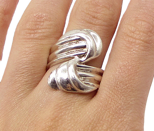 925 Sterling Silver  Vintage Art Deco Bypass Band Ring Sz 7  RG3339