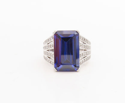 925 Sterling Silver Vintage Ring Rectangle Sapphire Cutout CZ Band Sz 7  RG30556