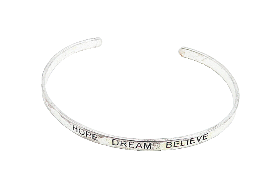 925 Sterling Silver Vintage Hope Dream Believe Stamped Cuff Bracelet BT3216