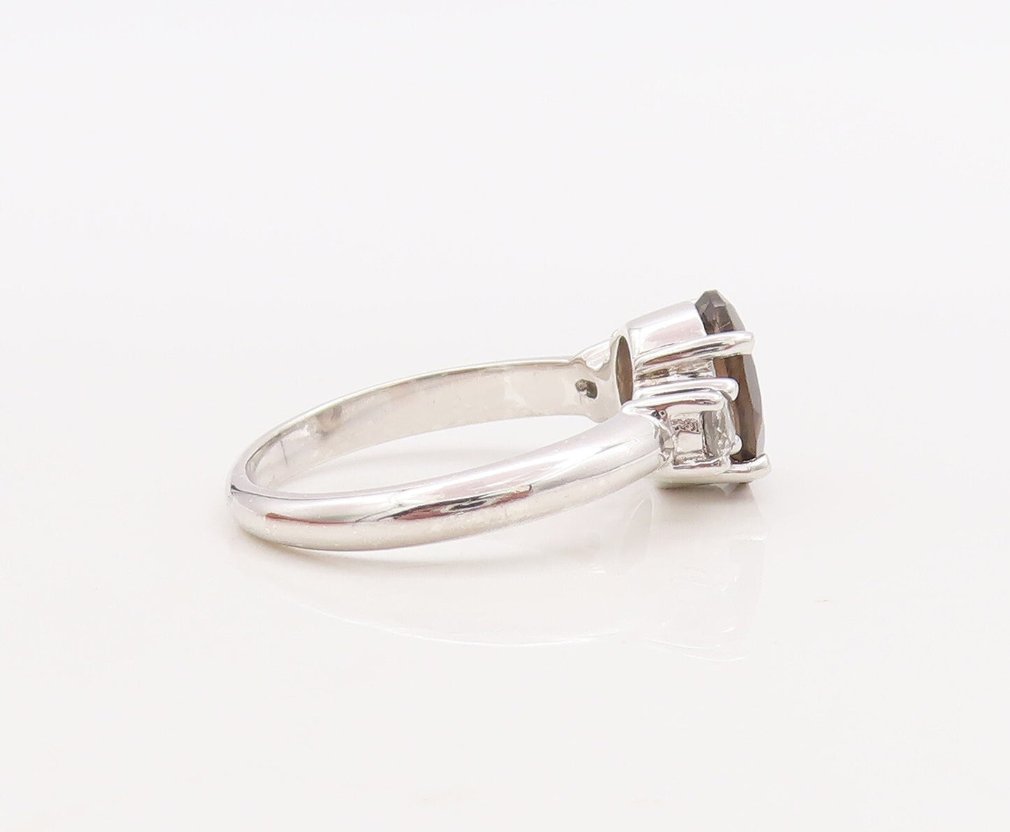 925 Sterling Silver Vintage Ring CZ & Oval Cut Smoky Quartz  Sz 7.5  RG29866