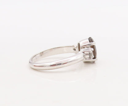 925 Sterling Silver Vintage Ring CZ & Oval Cut Smoky Quartz  Sz 7.5  RG29866