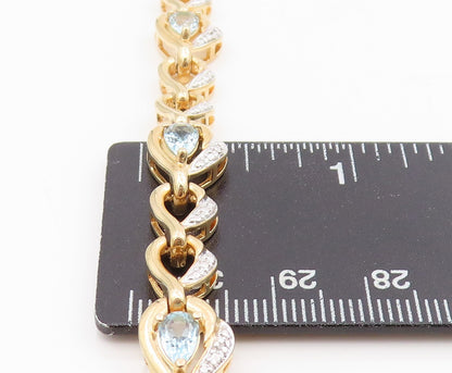 925 Sterling Silver Vintage Bracelet Gold Plated Pear Cut Blue Topaz  BT11598
