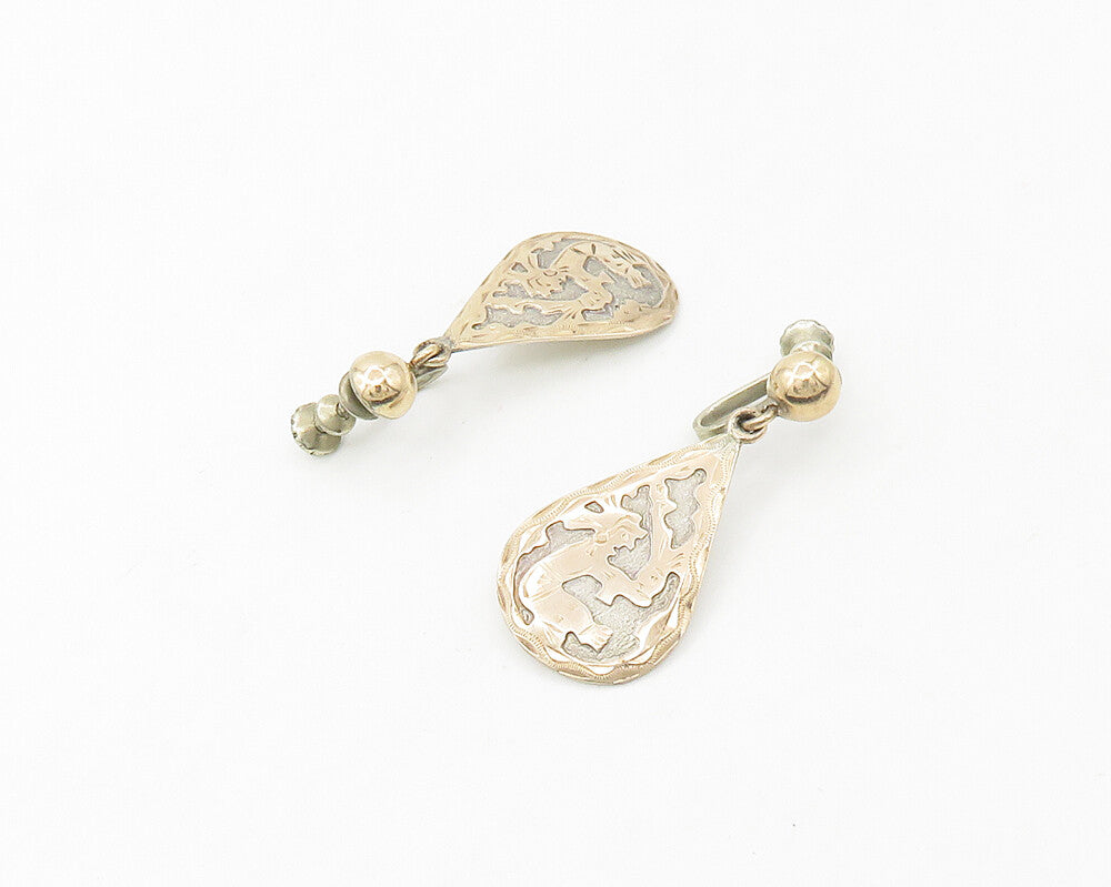 GUATEMALA 925 Silver & 18K GOLD  Vintage Two Tone Non Pierce Earrings  EG8889
