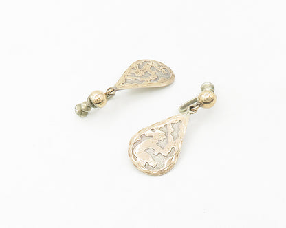 GUATEMALA 925 Silver & 18K GOLD  Vintage Two Tone Non Pierce Earrings  EG8889