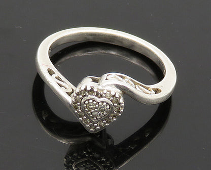 925 Sterling Silver  Vintage Genuine Diamonds Heart Band Ring Sz 7  RG20935