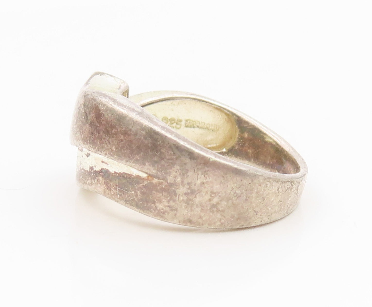 925 Sterling Silver Vintage Ring Modernist Crossover Wide Band  Sz 8.5  RG34953