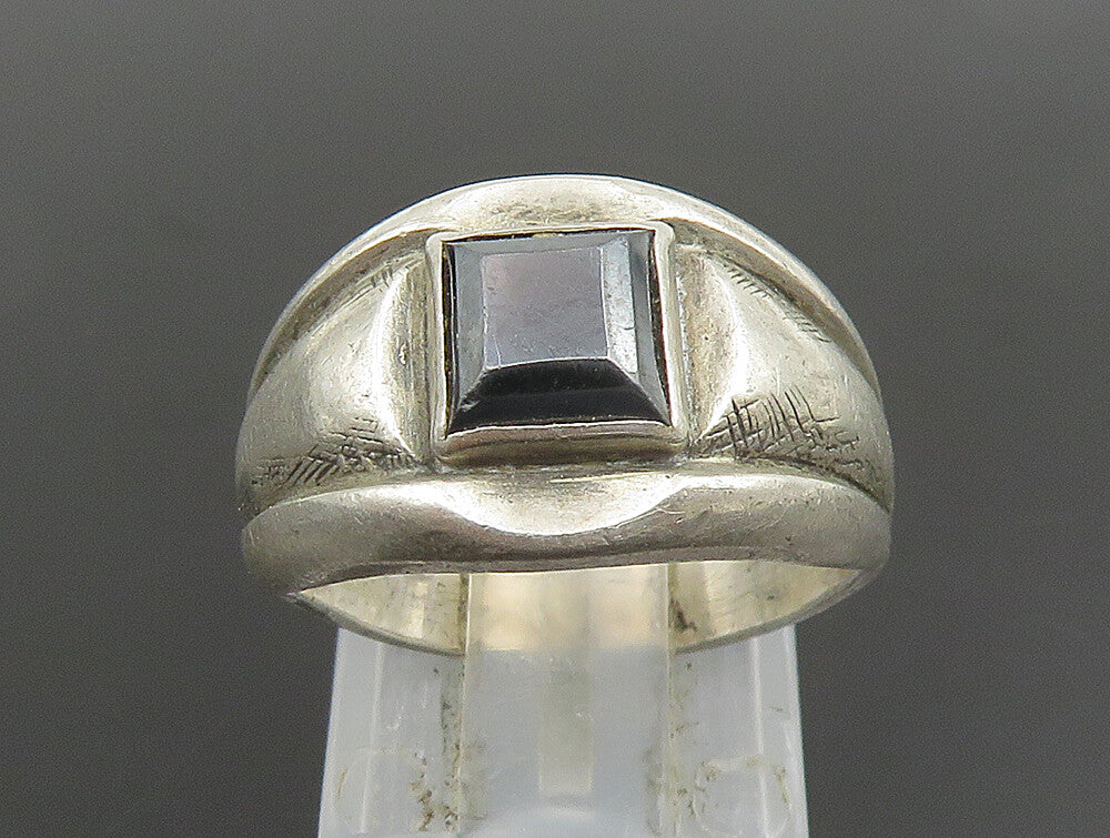 POST BELL 925 Sterling Silver Vintage Square Hematite Band Ring Sz 7  RG24681
