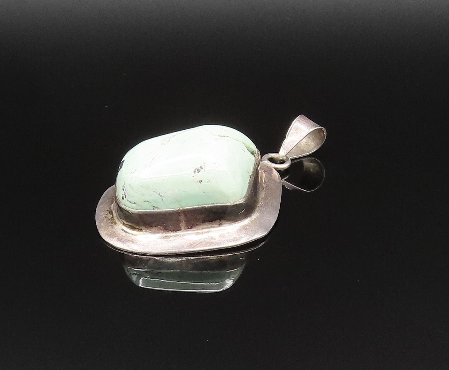 925 Sterling Silver  Vintage Cabochon Gemstone Abstract Pendant  PT21013