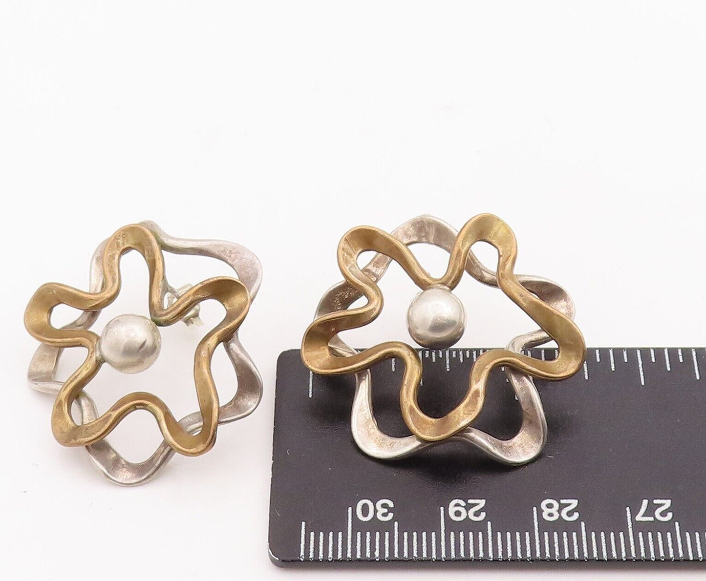 925 Sterling Silver Vintage Earrings Designer Swirly Cutout Flower  EG13093