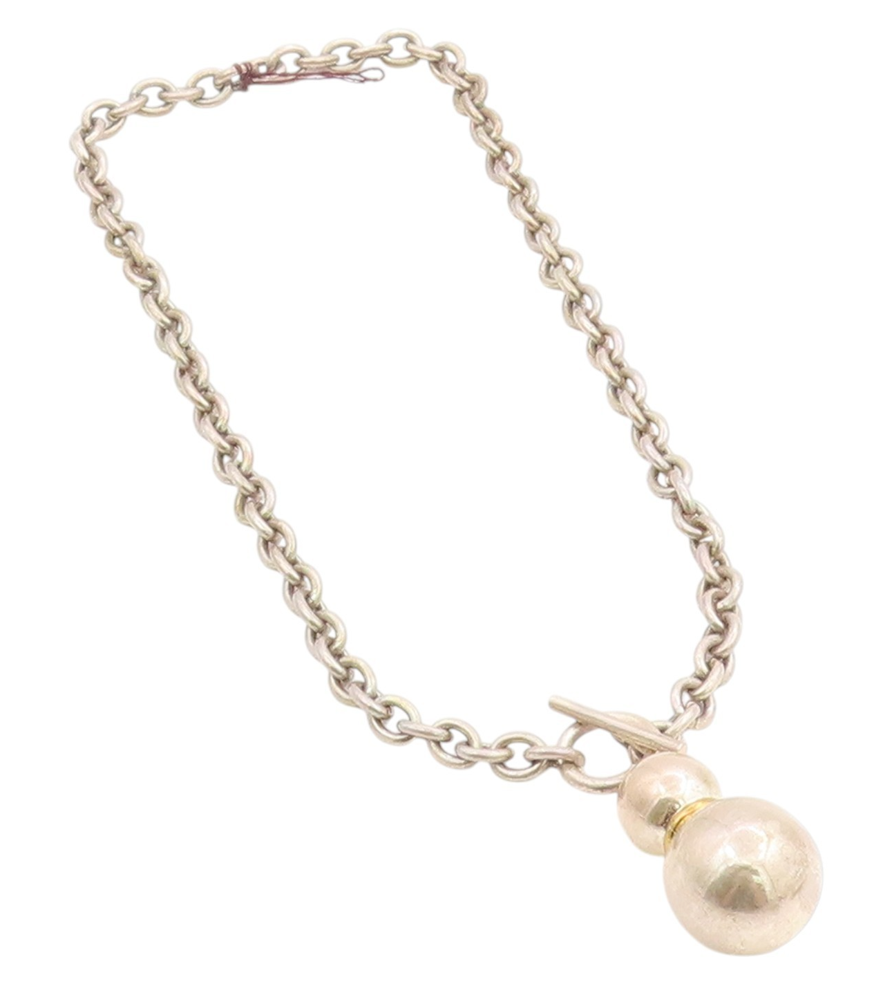 925 Sterling Silver Vintage Necklace Toggle Clasp Spherical Bead Chain  NE4678