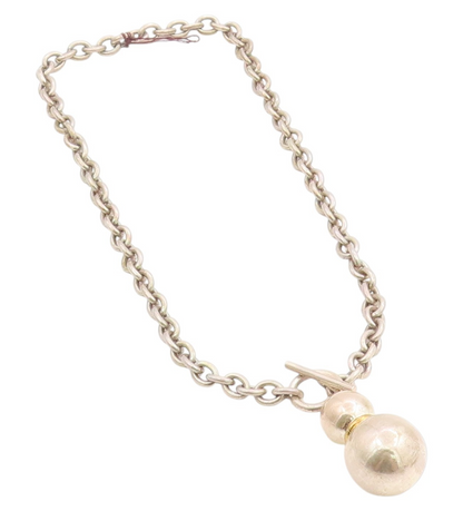 925 Sterling Silver Vintage Necklace Toggle Clasp Spherical Bead Chain  NE4678