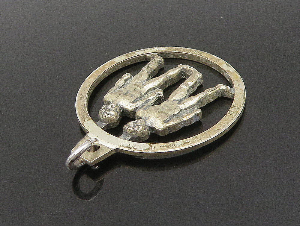 925 Sterling Silver  Vintage Petite Open Circle Gemini Zodiac Pendant  PT19585