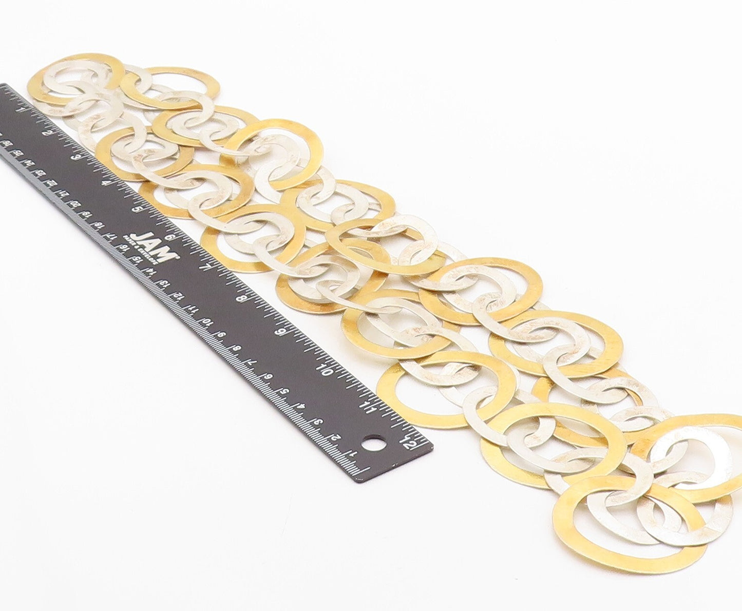 925 Sterling Silver Vintage Necklace Gold Plated Large Linked Rings  NE4344