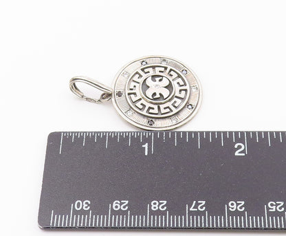 925 Sterling Silver  Vintage Cubic Zirconia & Sapphire Round Pendant  PT17098