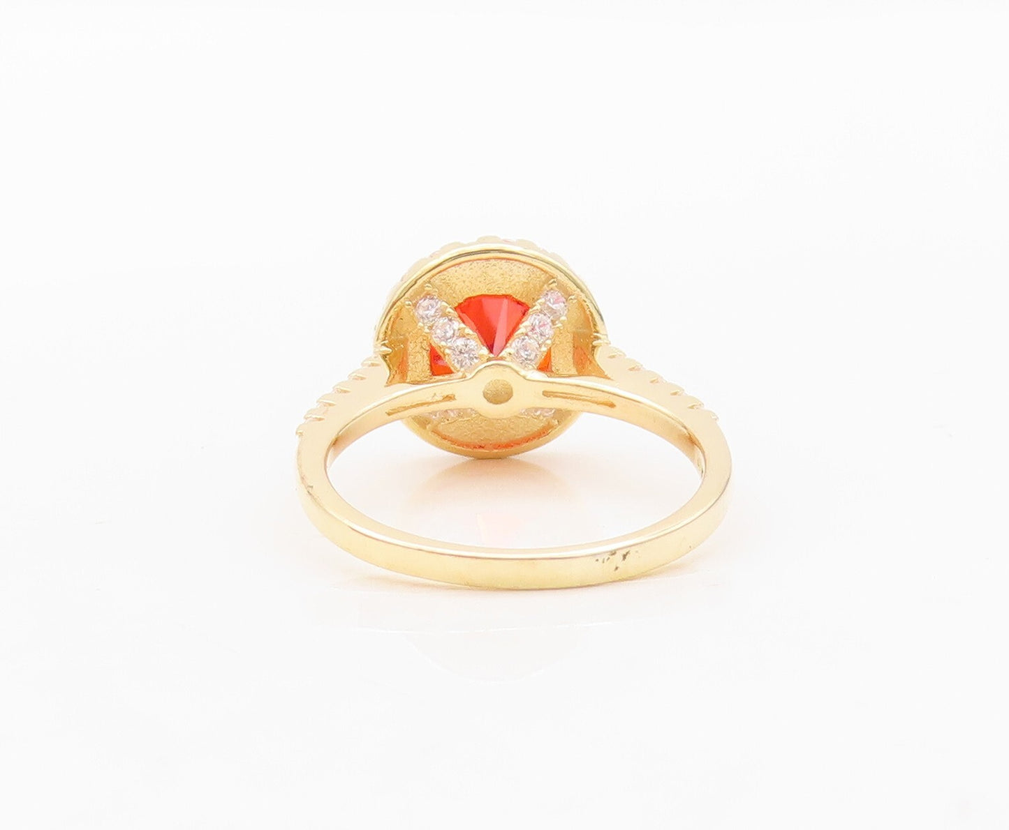 925 Sterling Silver Vintage Ring Gold Plated Red Halo White CZ  Sz 6  RG30388