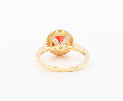 925 Sterling Silver Vintage Ring Gold Plated Red Halo White CZ  Sz 6  RG30388